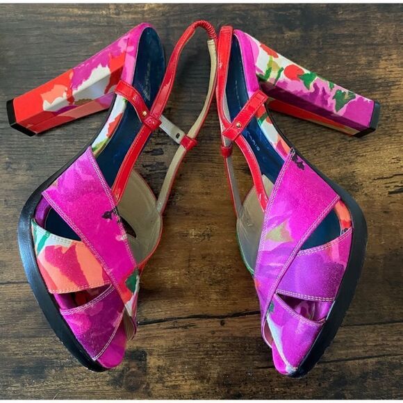 RARE-Balenciaga Printed Satin  Slingback Sandals Size 37/7 Excellent - Picture 5 of 13